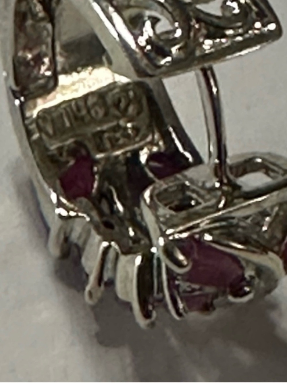 Vintage Sterling Silver Pink/Red Ruby Hinged Huggie Earrings For Pierced Ears - Picture 7 of 10